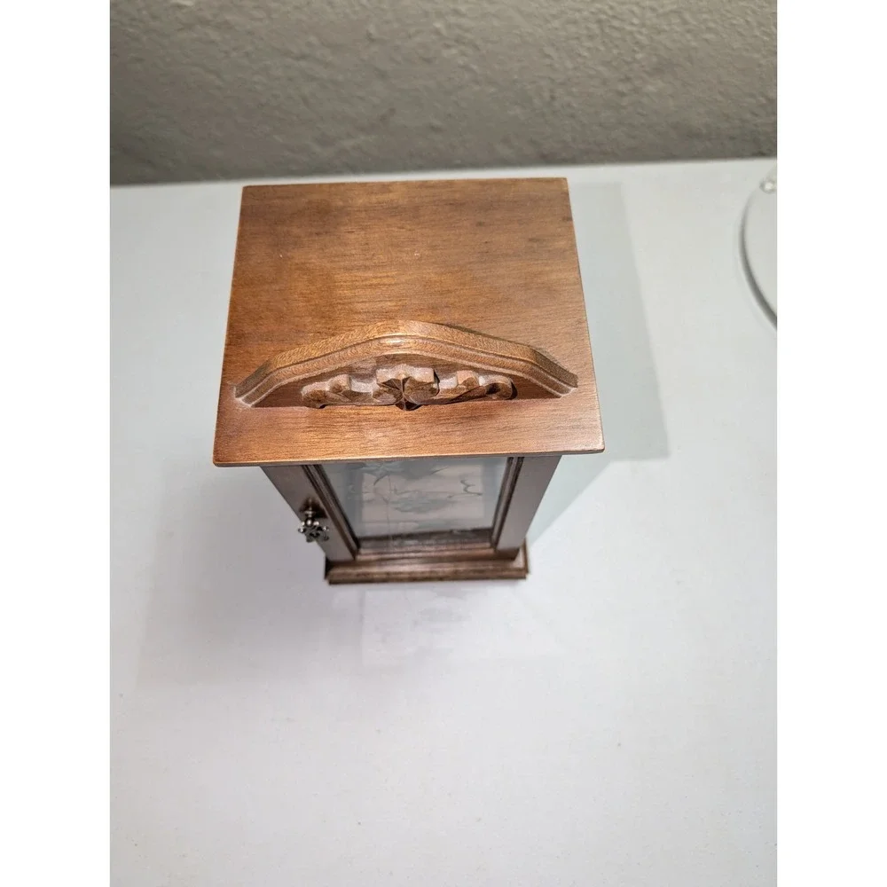 Vintage‎ Wooden Jewelry Cabinet Necklace Ring Etched Glass & Mirror